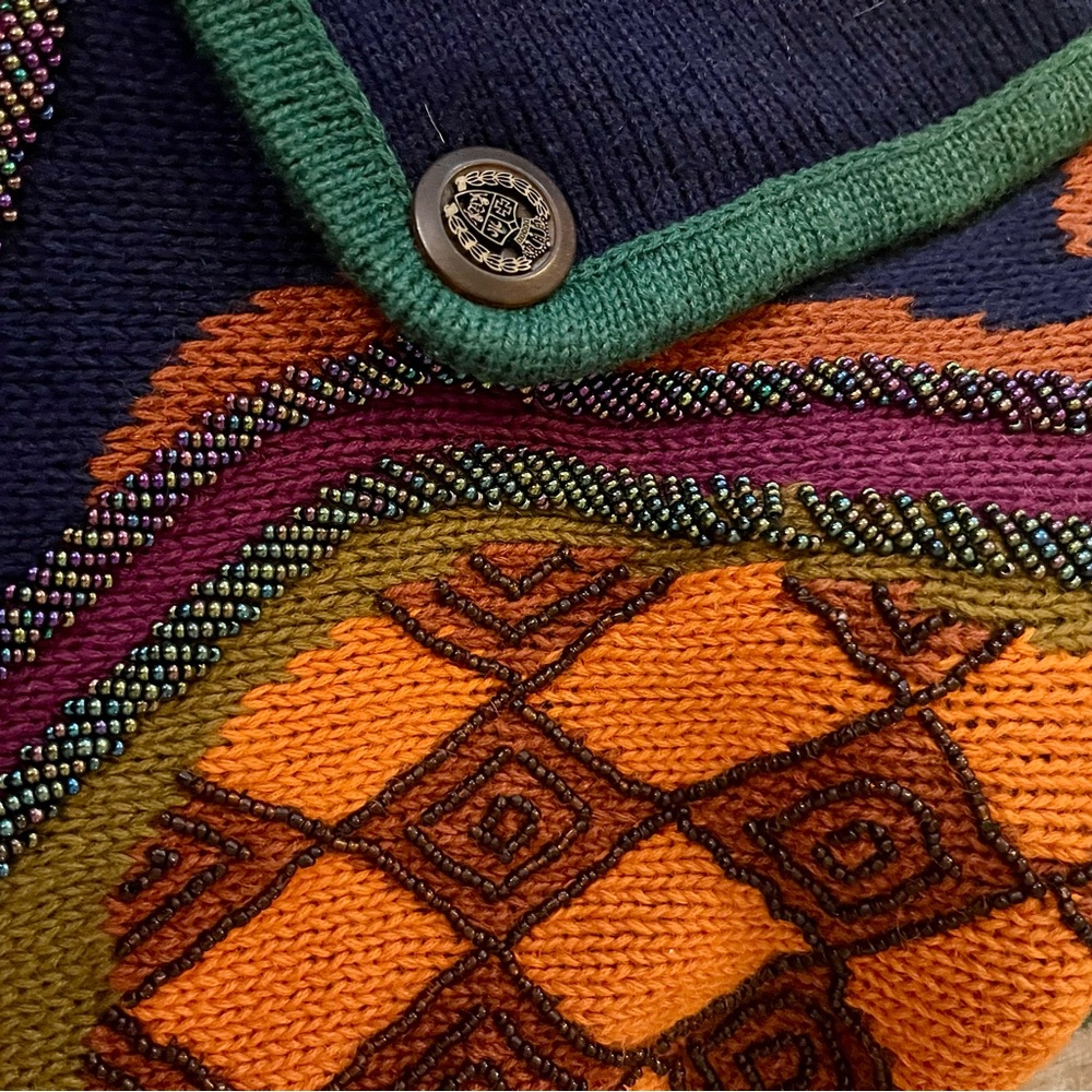 Vintage 90s I.B. Diffusion Colorful Geometric Grandma Core Cardigan Sweater L - Picture 11 of 12